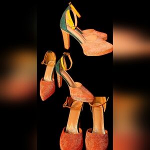 Shein Pink And Green Suede Heels With Ankle Strap/ Pre-Owned👍 LIKE NEW,Size 8.5